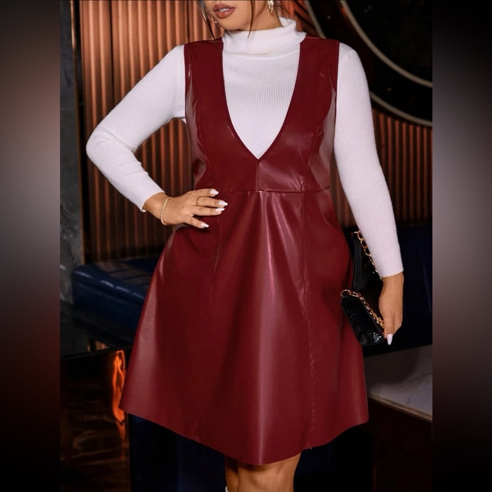 Burgandy vegan leather jumper dress NEW (dress only)